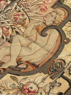 Wonderful antique extremity fine french handwoven silk Aubusson tapestry Wonderful antique extremity fine french handwoven silk Aubusson tapestry