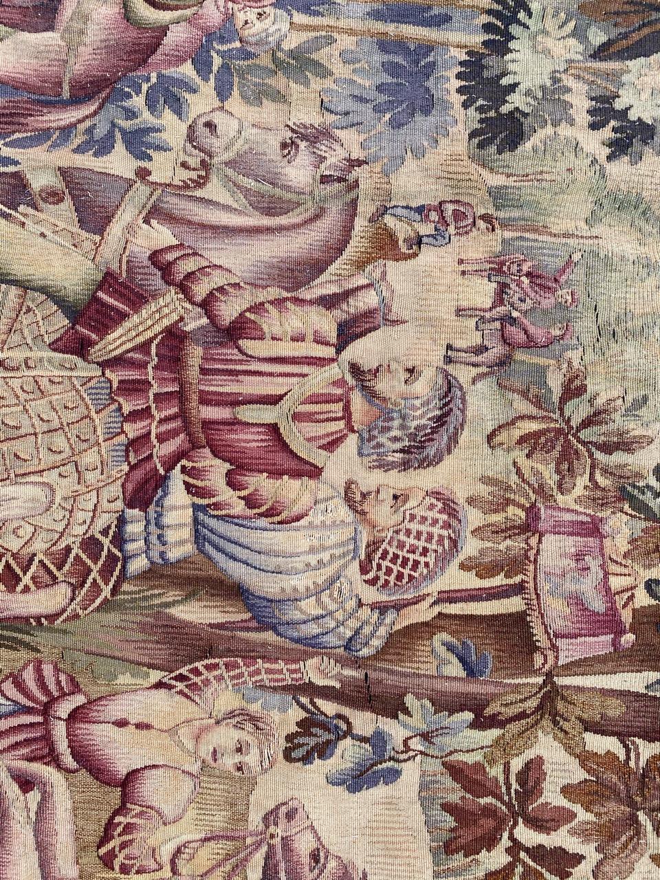 Tissé à la main Bobyrug's Wonderful Antique French Aubusson Tapestry Maximilian Design en vente