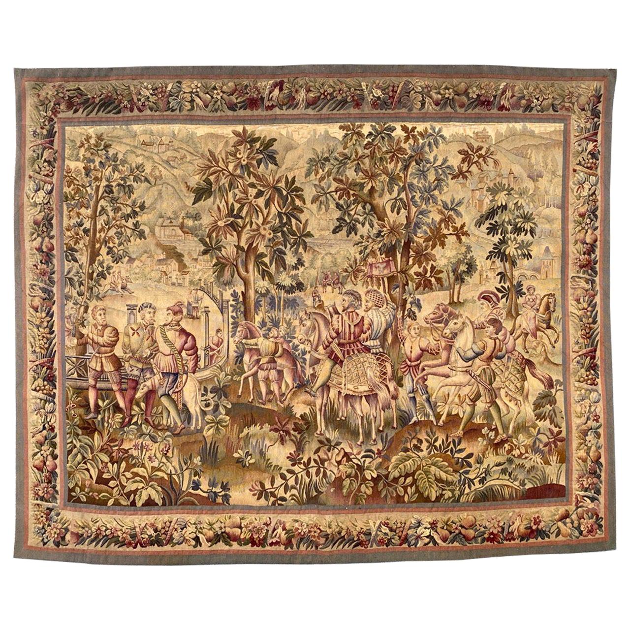 Wonderful Antique French Aubusson Tapestry Maximilian Design