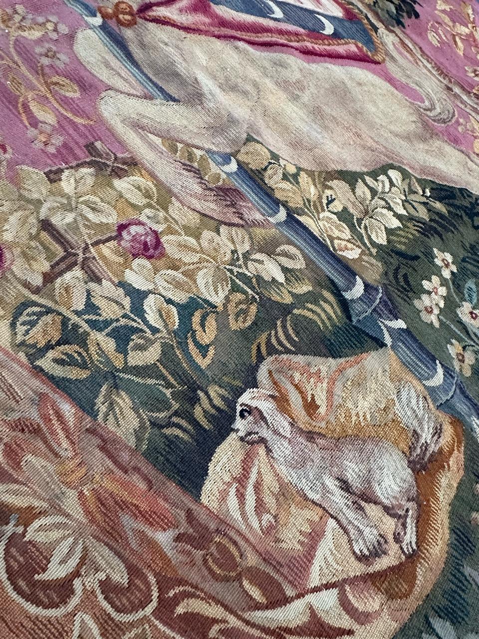 Wunderschöner antiker französischer handgewebter Aubusson-Wandteppich 