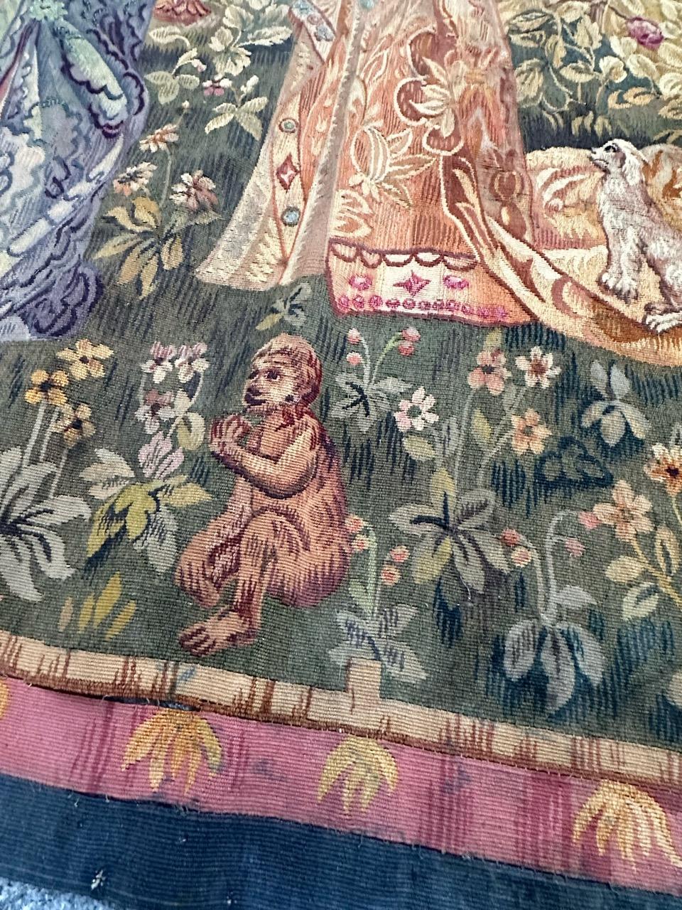 Wunderschöner antiker französischer handgewebter Aubusson-Wandteppich 