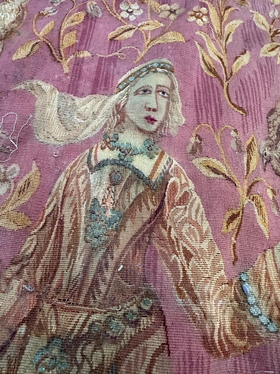 Wunderschöner antiker französischer handgewebter Aubusson-Wandteppich 