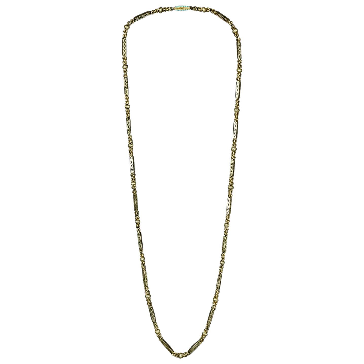 Wonderful Antique Georgian Gold Long Chain with Turquoise Clasp, circa 1830