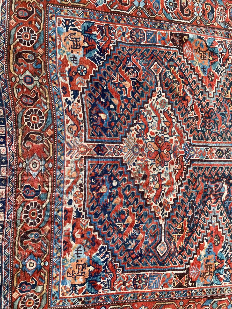 Very beautiful late 19th century rug with nice tribal geometrical design and beautiful natural colors with blue, red, yellow, green and orange, entirely hand knotted with wool velvet on wool foundation.

✨✨✨
