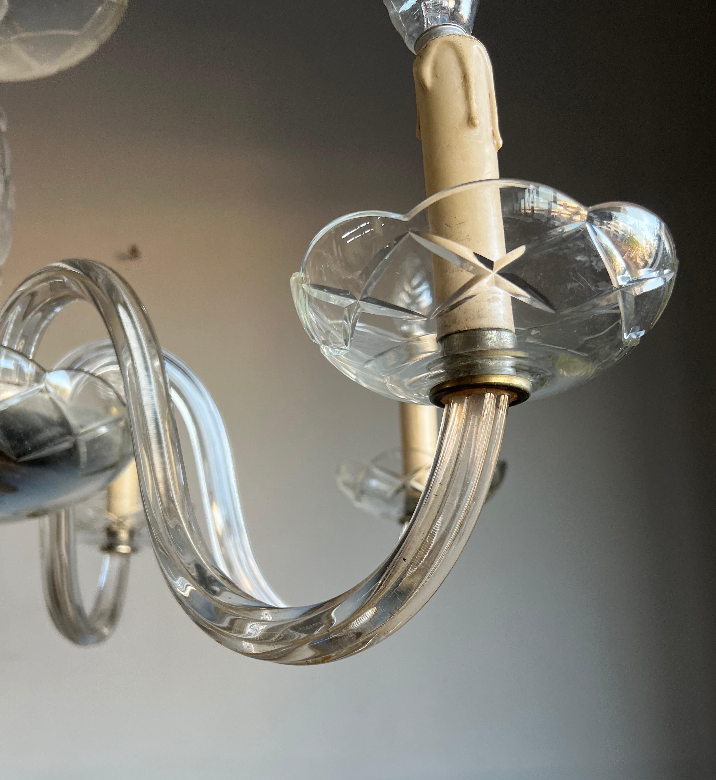 Wonderful Antique Italian Murano Crystal Glass Chandelier / Six Light Pendant For Sale 3