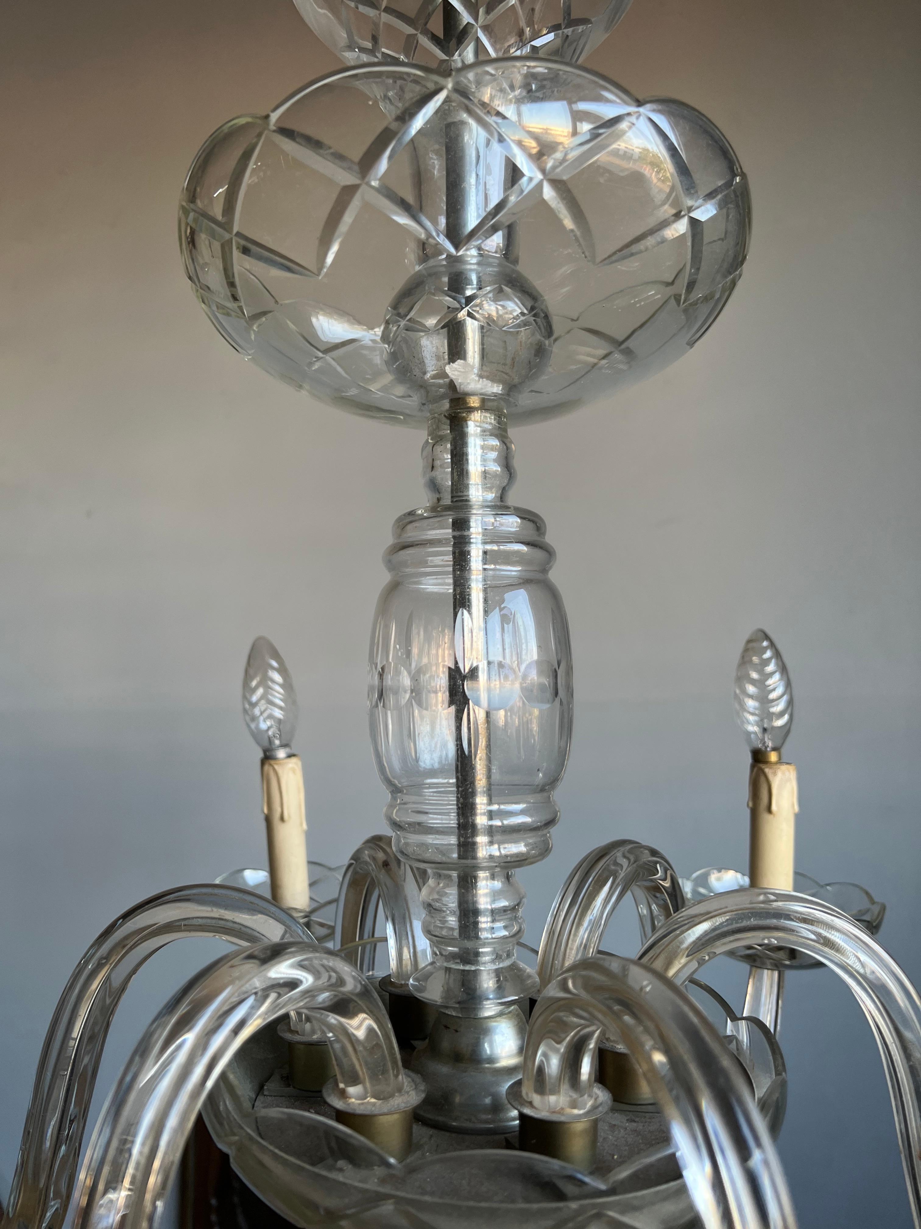 Wonderful Antique Italian Murano Crystal Glass Chandelier / Six Light Pendant For Sale 4