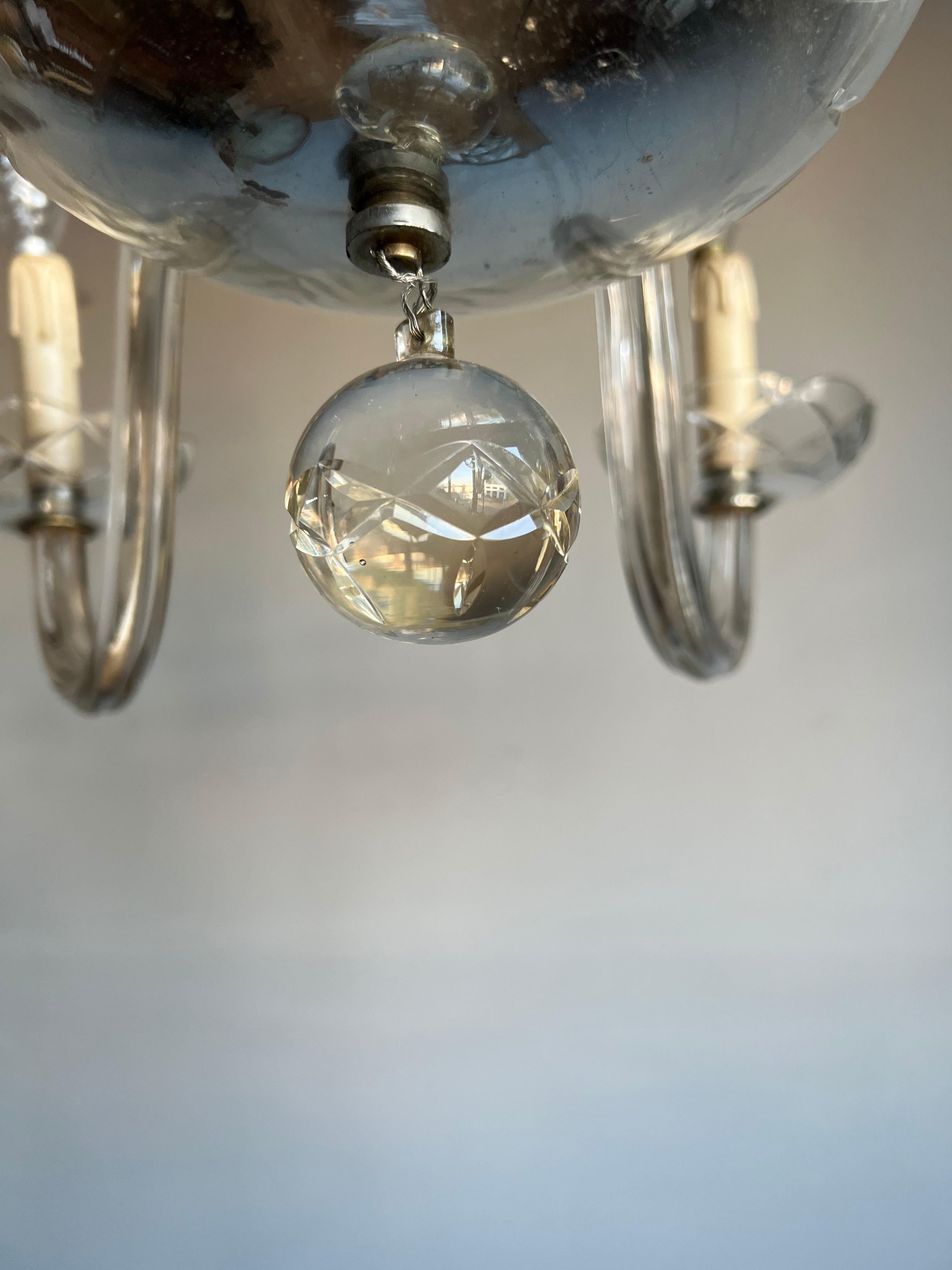 Wonderful Antique Italian Murano Crystal Glass Chandelier / Six Light Pendant For Sale 5