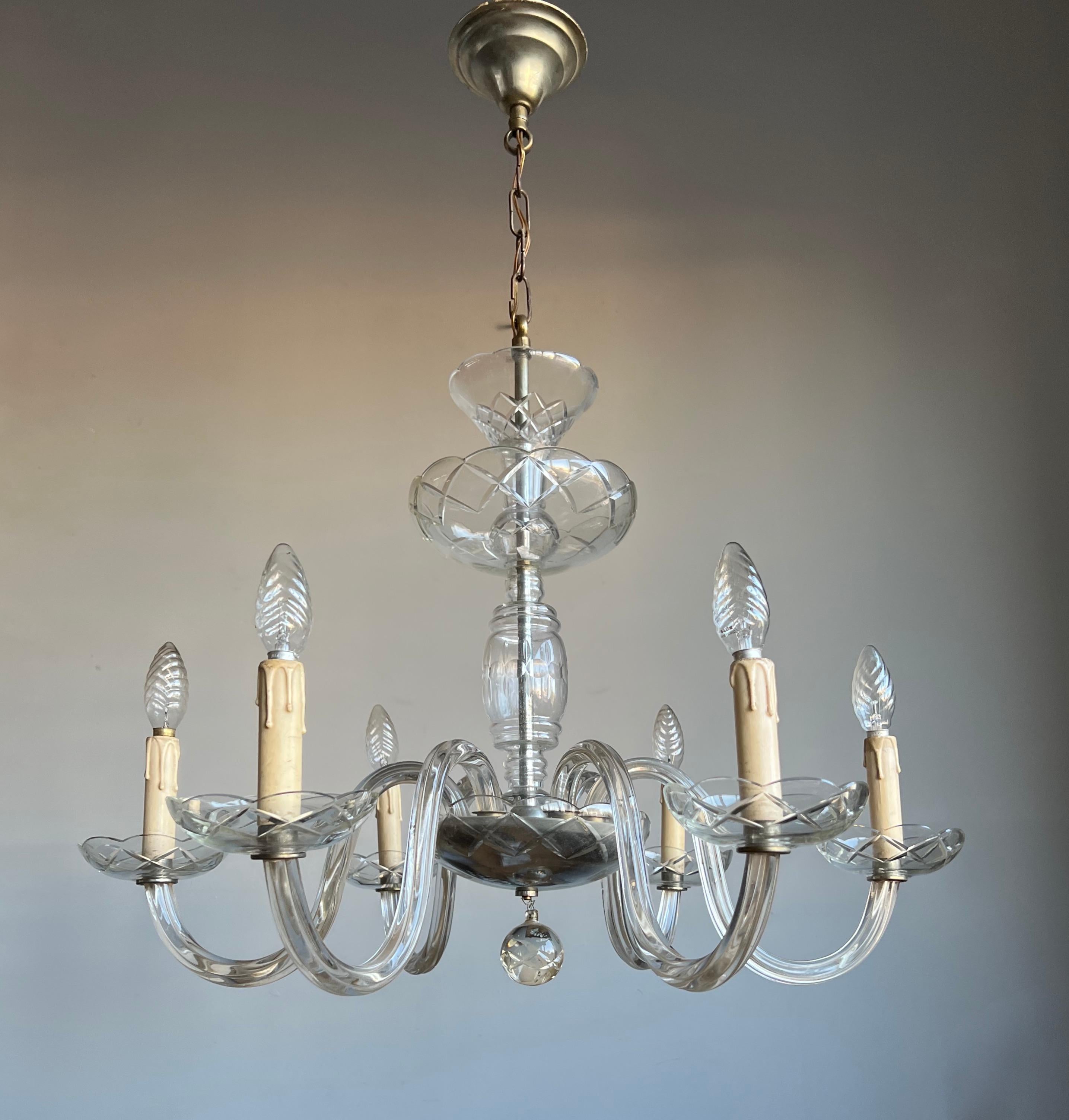 Wonderful Antique Italian Murano Crystal Glass Chandelier / Six Light Pendant For Sale 9