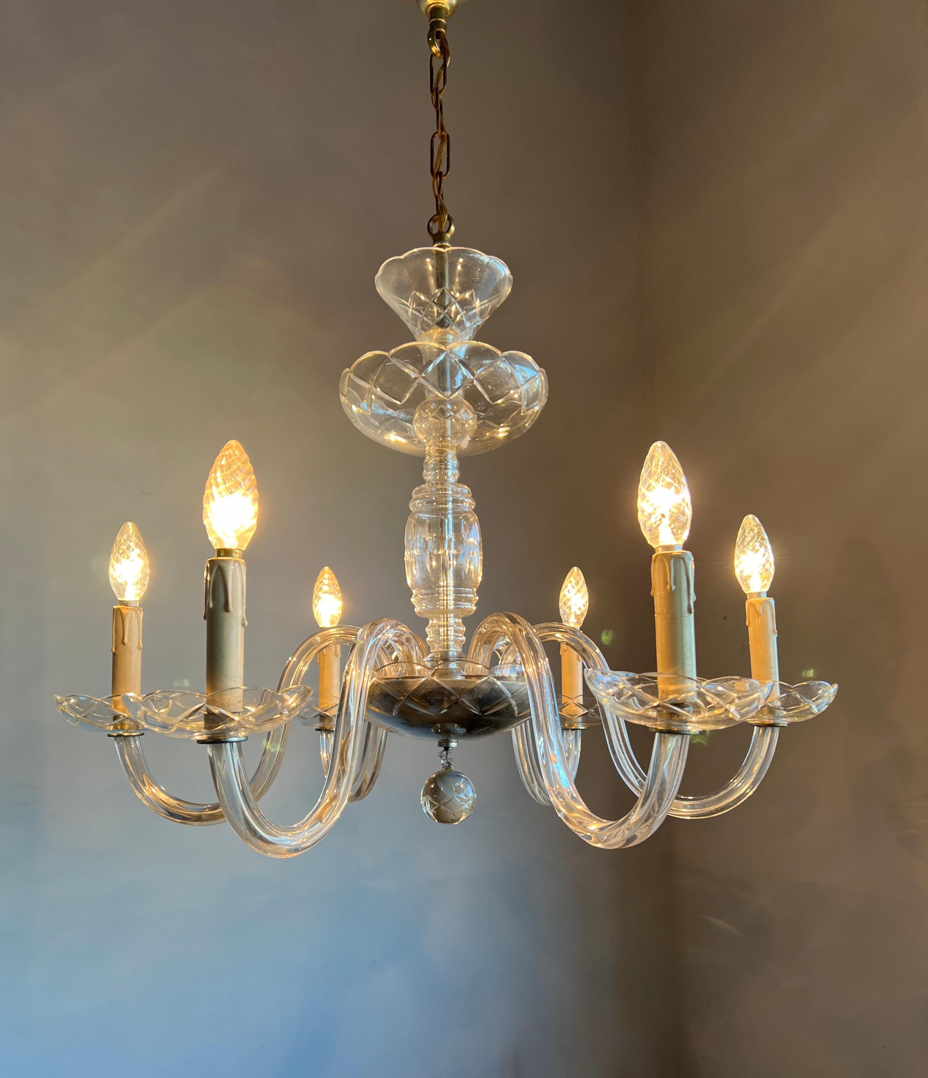 Wonderful Antique Italian Murano Crystal Glass Chandelier / Six Light Pendant For Sale 10
