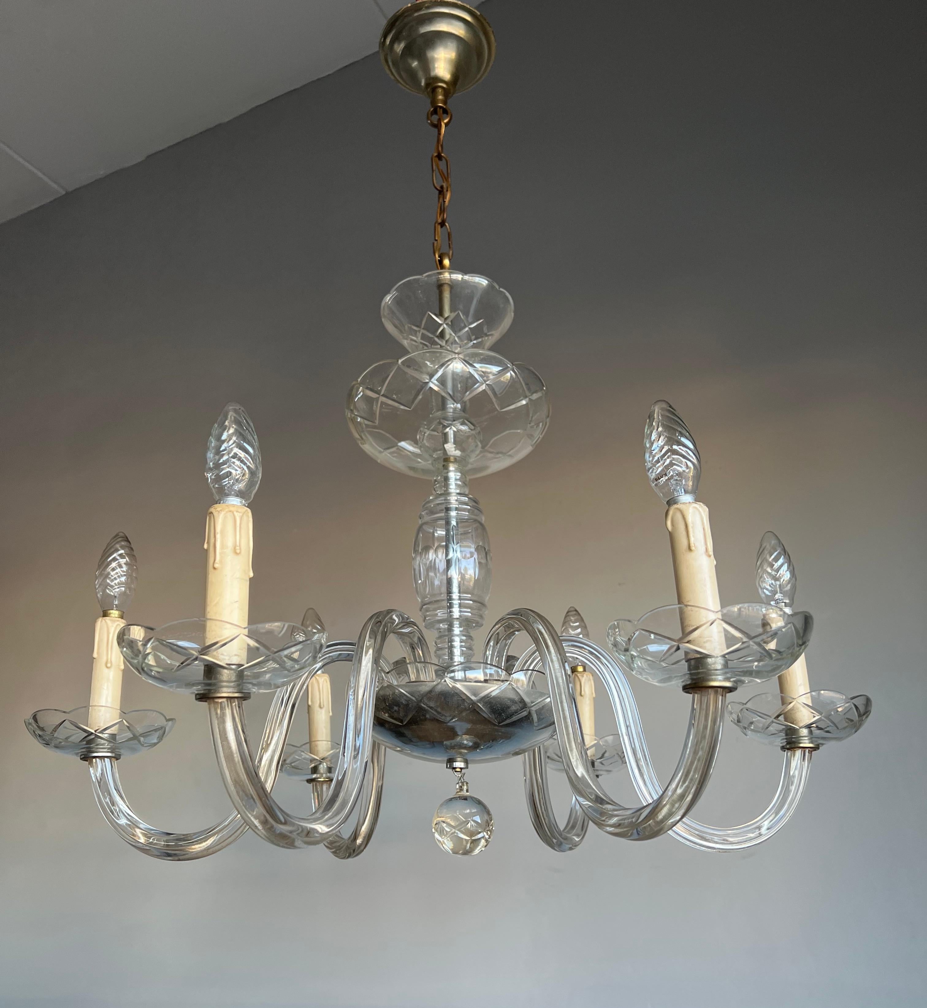 Wonderful Antique Italian Murano Crystal Glass Chandelier / Six Light Pendant For Sale 12