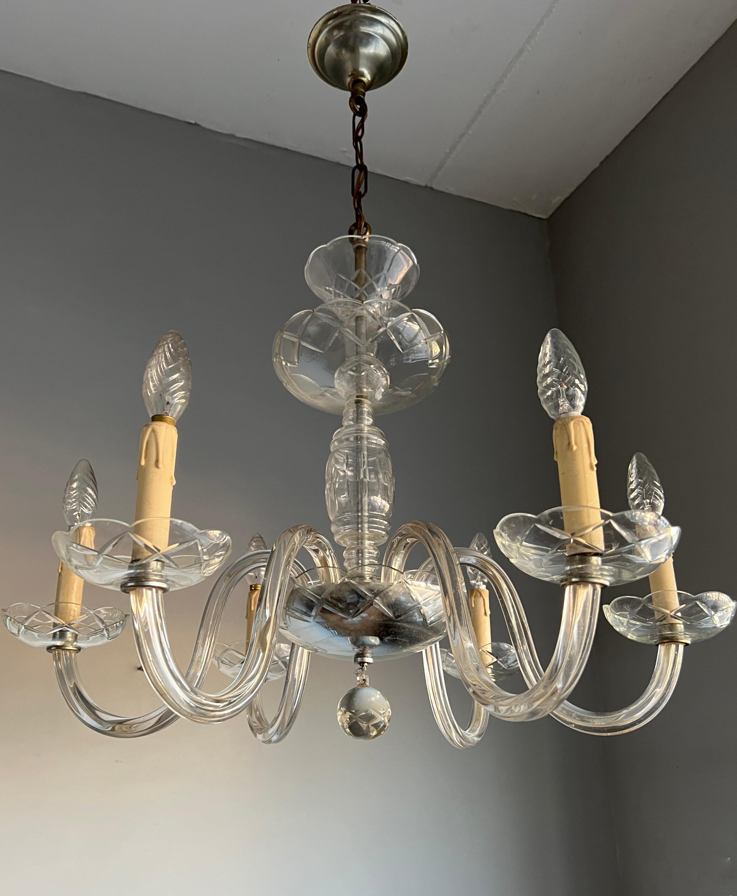 Wonderful Antique Italian Murano Crystal Glass Chandelier / Six Light Pendant In Good Condition For Sale In Lisse, NL