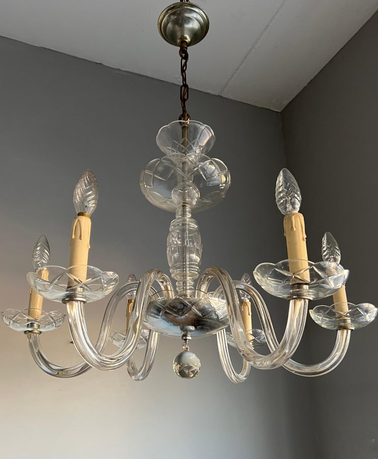 20th Century Wonderful Antique Italian Murano Crystal Glass Chandelier / Six Light Pendant For Sale