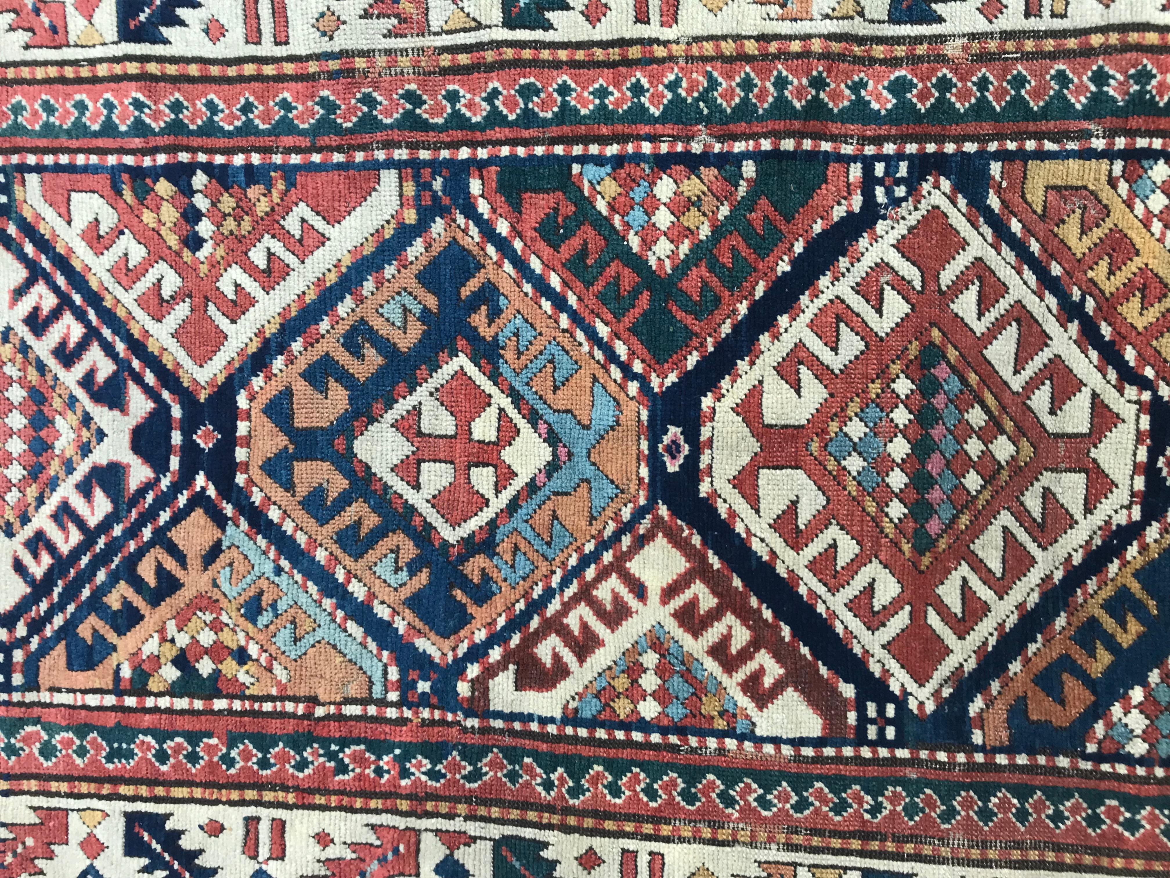 Hand-Knotted Bobyrug’s Wonderful Antique Kazak Runner For Sale