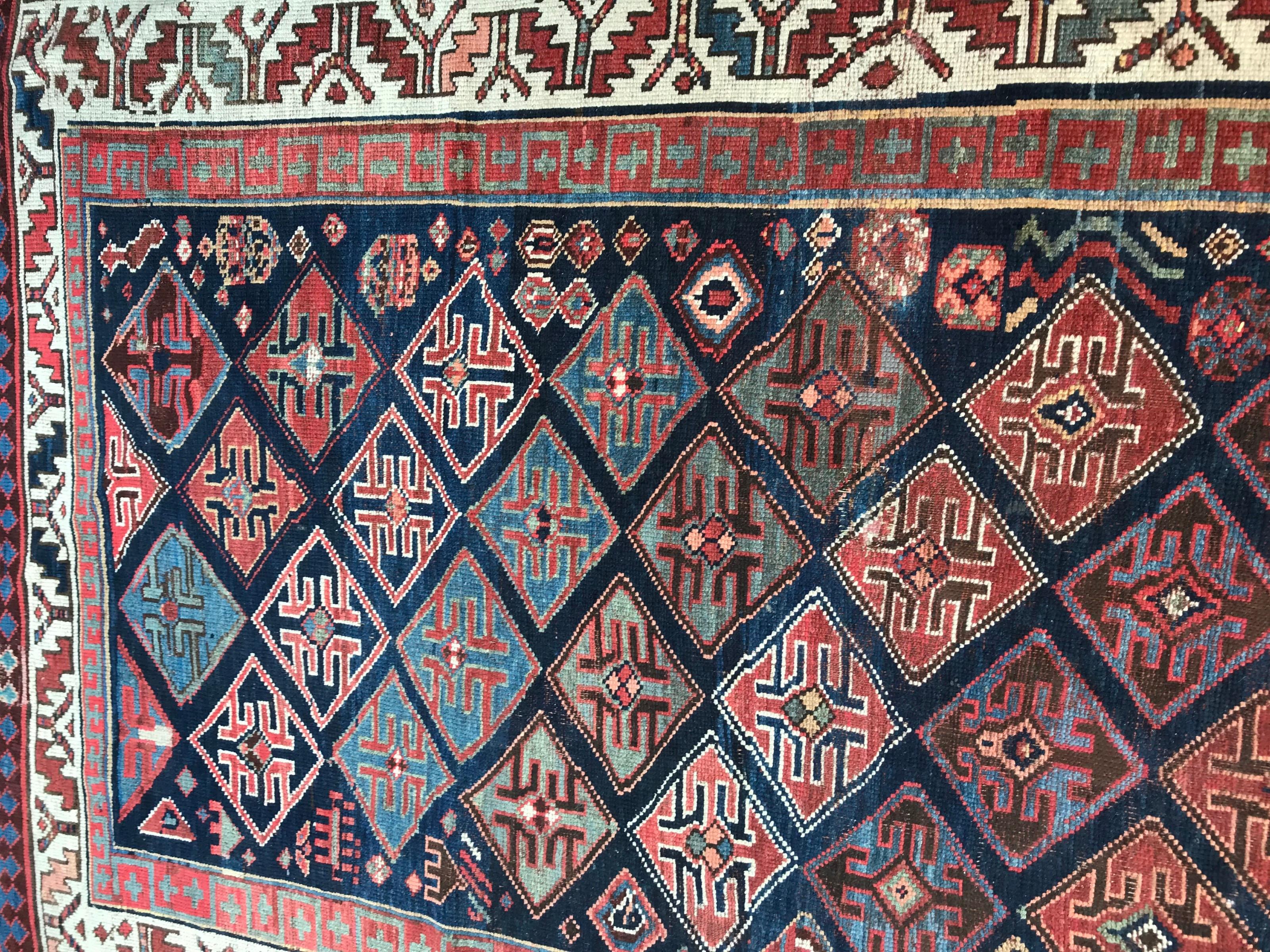 Kazakhstani Bobyrug’s Wonderful Antique Long Caucasian Rug For Sale