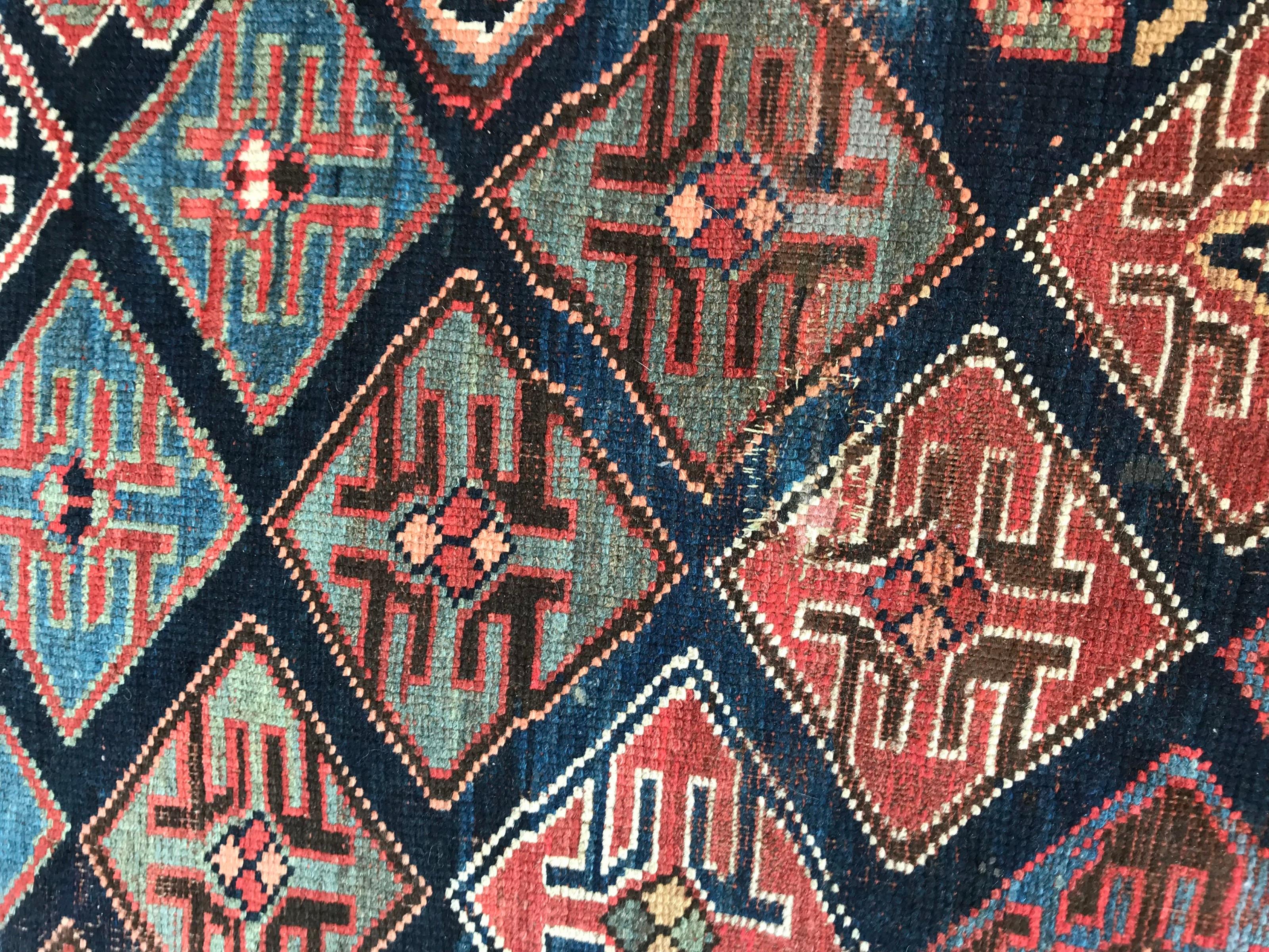 Hand-Knotted Bobyrug’s Wonderful Antique Long Caucasian Rug For Sale