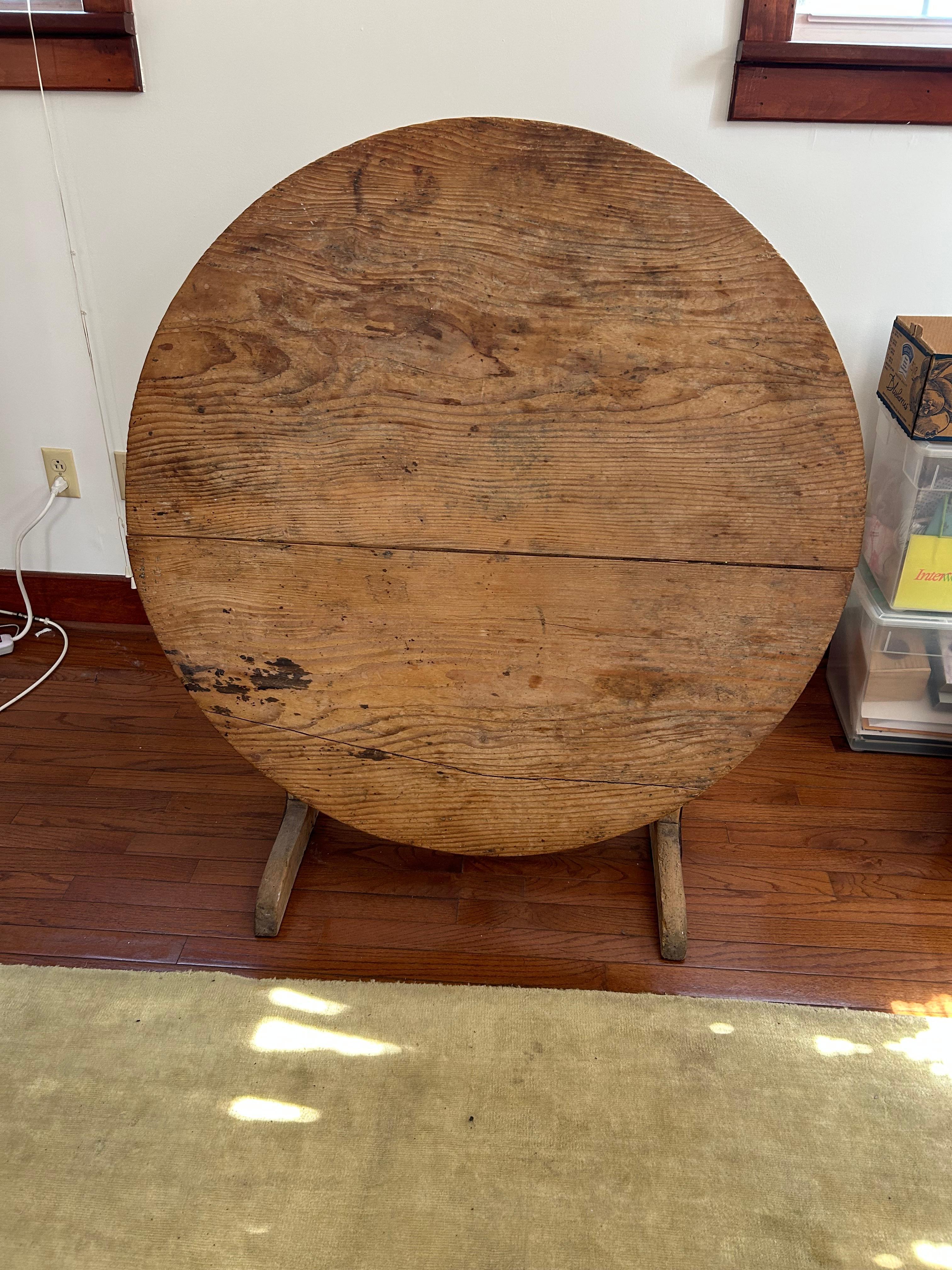 Wonderful Antique Natural Wood Round Wine Tasting Table 3