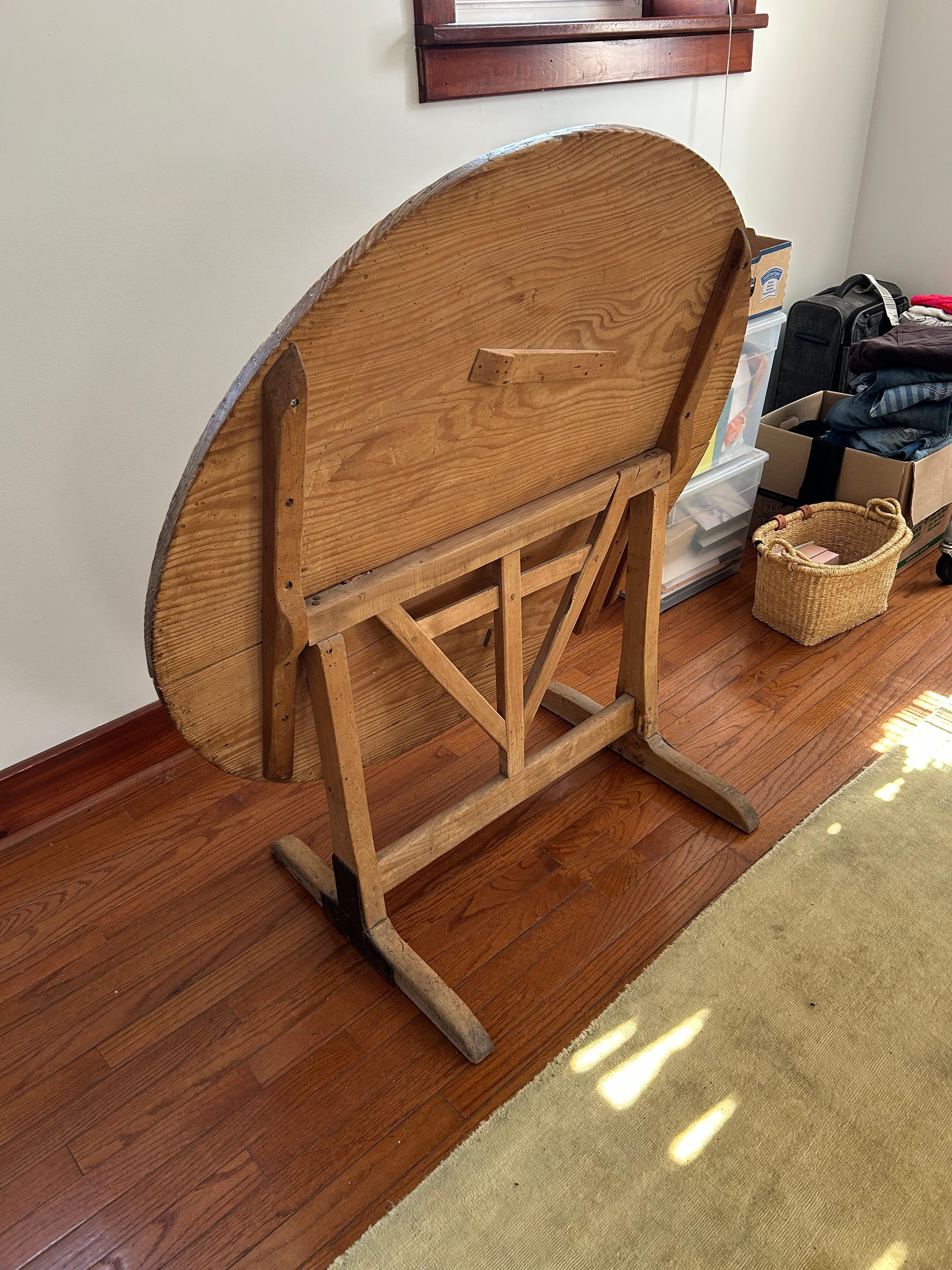 Wonderful Antique Natural Wood Round Wine Tasting Table 6