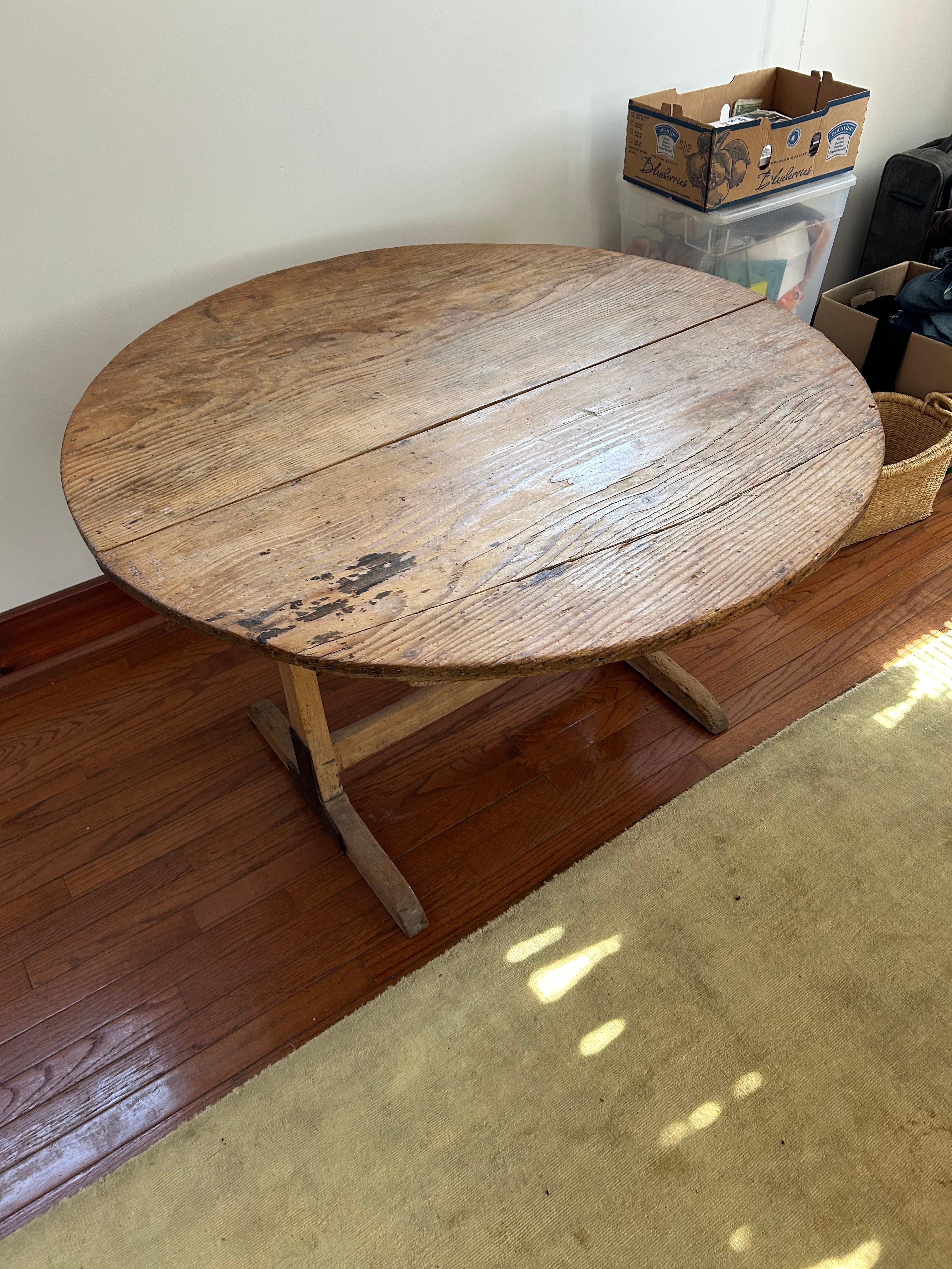 Rustic Wonderful Antique Natural Wood Round Wine Tasting Table