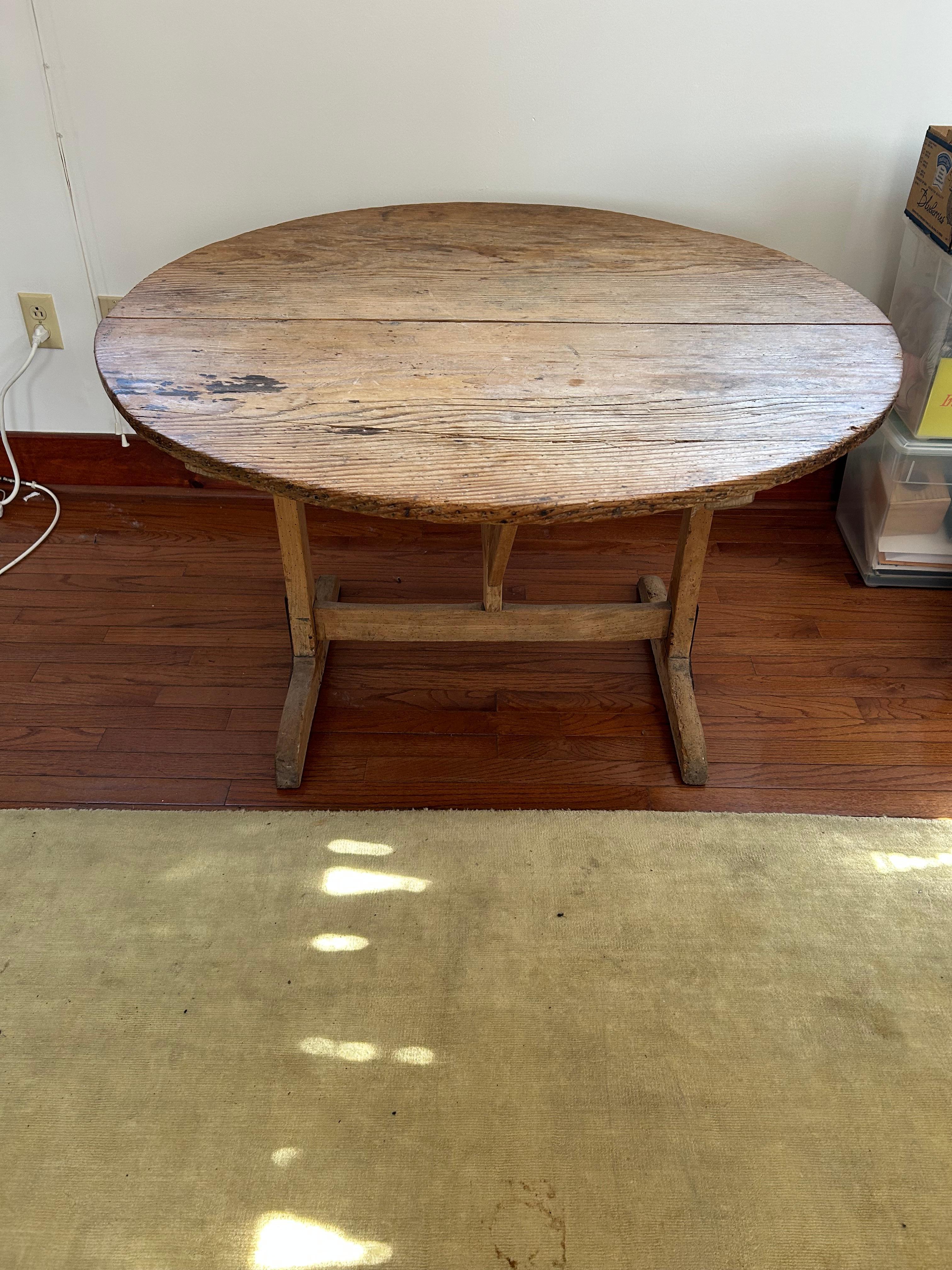 19th Century Wonderful Antique Natural Wood Round Wine Tasting Table