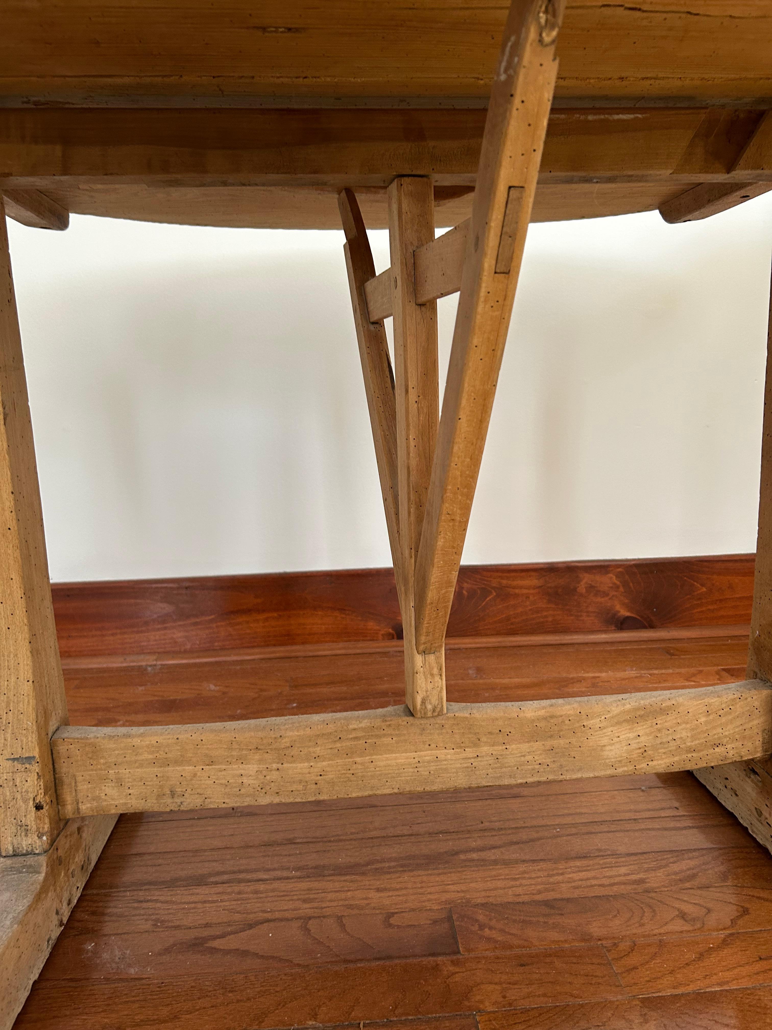 Wonderful Antique Natural Wood Round Wine Tasting Table 1