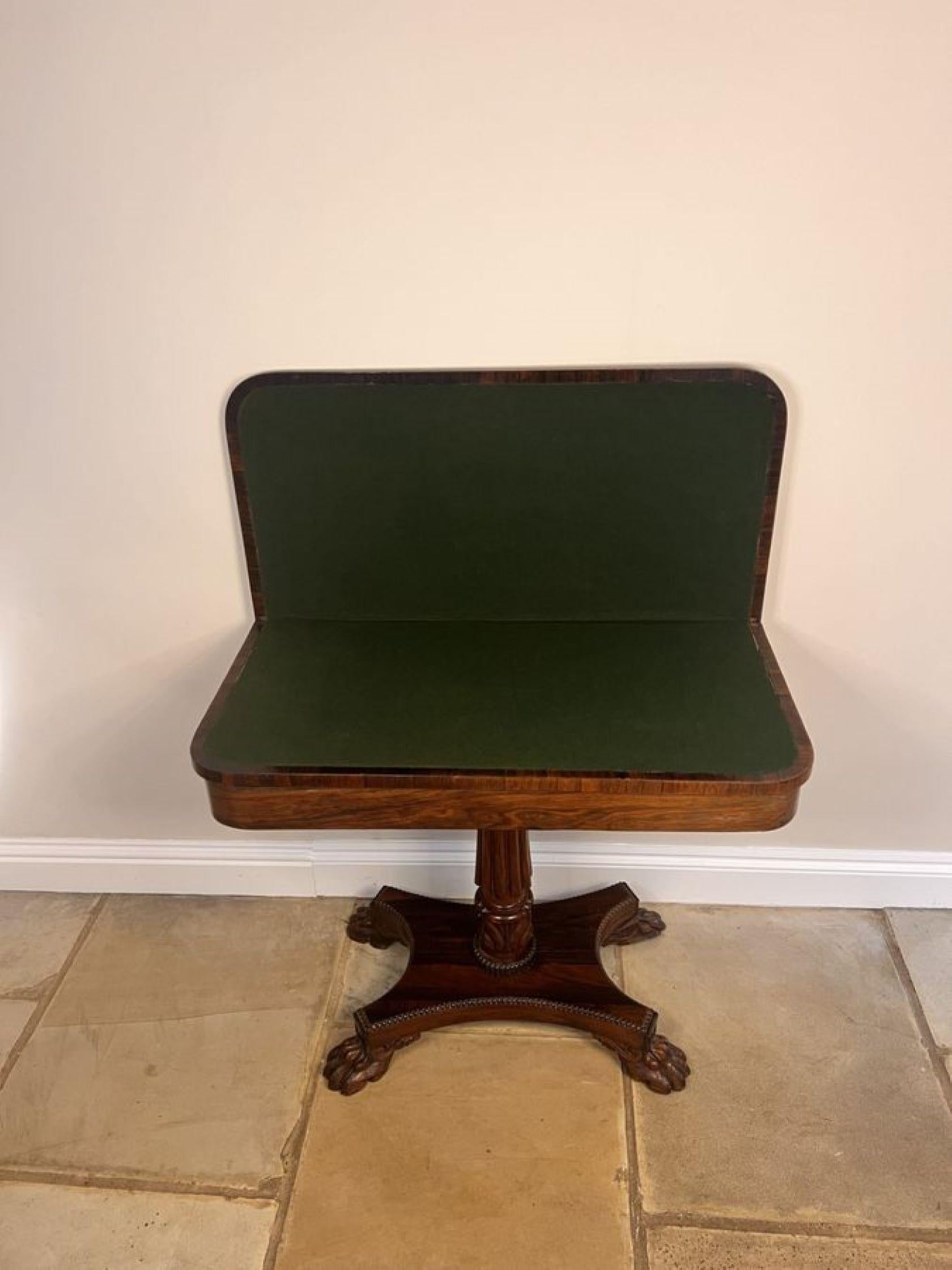 Wonderful antique Regency quality rosewood card table  In Good Condition For Sale In Ipswich, GB