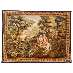 Wonderful Antique Rural Design Aubusson Tapestry