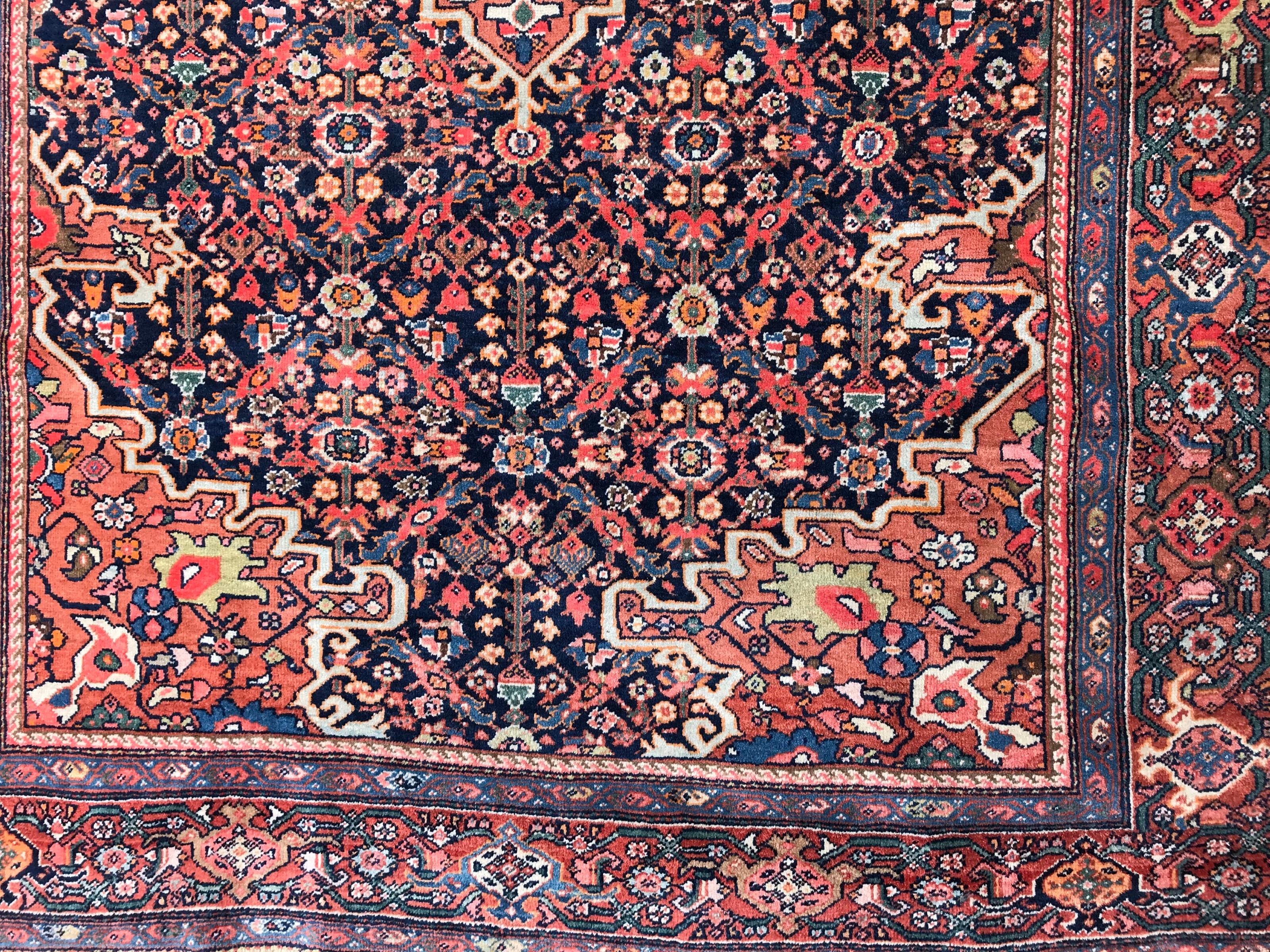 Very beautiful antique rug with nice Herti design and natural colors with blue, red, dark blue, orange, pink, yellow and green, finely and entirely hand knotted with velvet on cotton foundations.

✨✨✨

