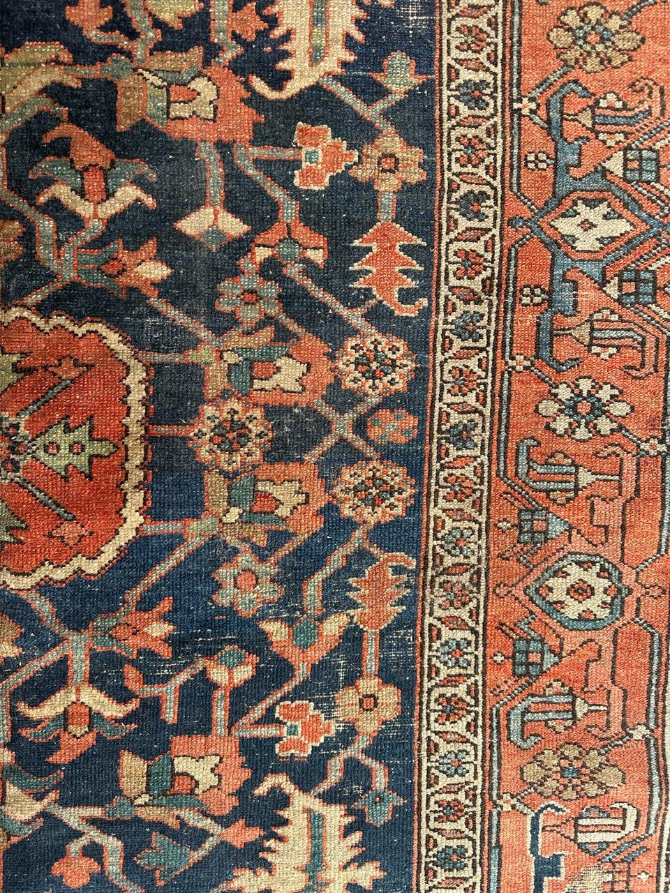 Wonderful antique square Heriz rug For Sale 5