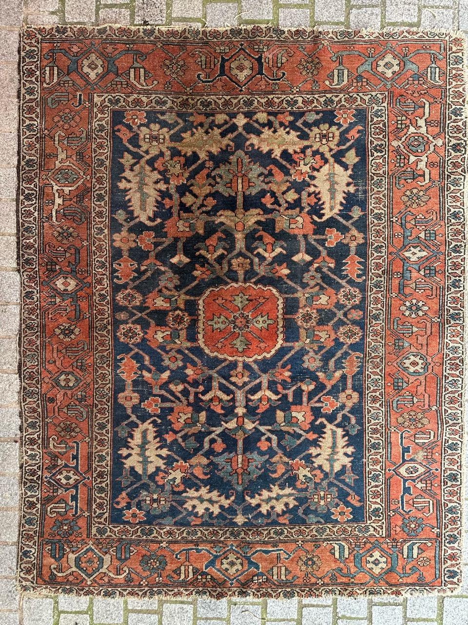 Wonderful antique square Heriz rug For Sale 11