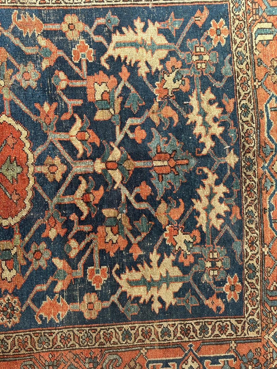 Asian Wonderful antique square Heriz rug For Sale