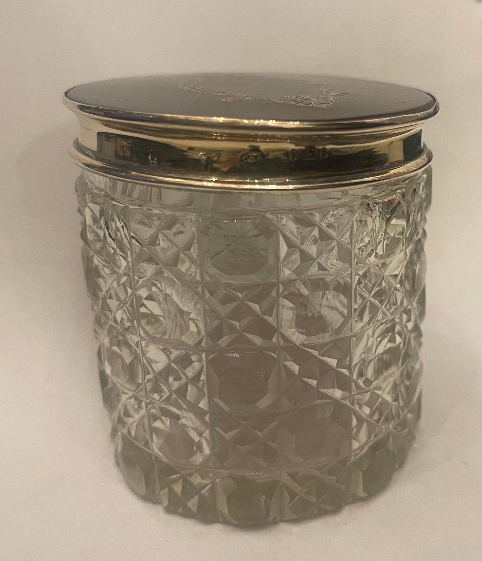 Victorian Wonderful Antique Sterling Silver Tortoise Shell Crystal Vanity Box Powder Jar For Sale