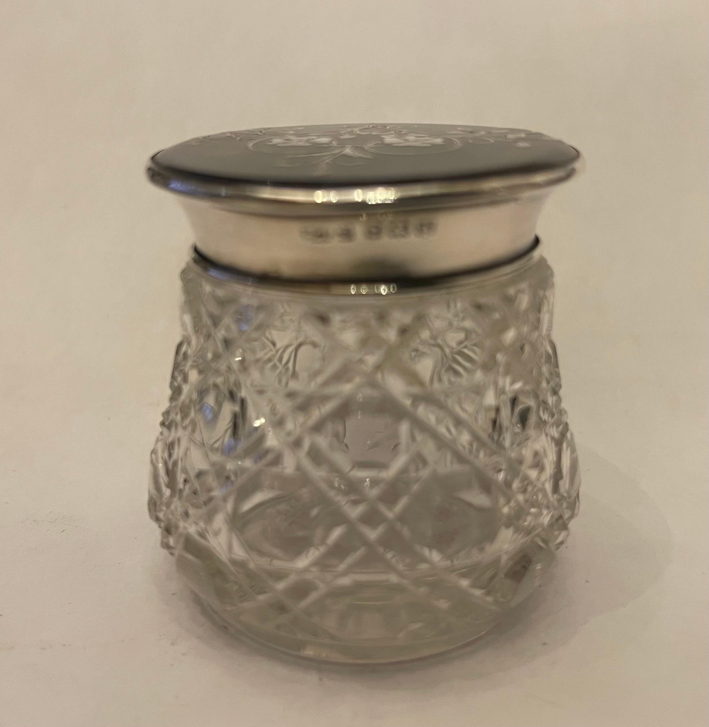 20th Century Wonderful Antique Sterling Silver Tortoise Shell Crystal Vanity Box Powder Jar For Sale