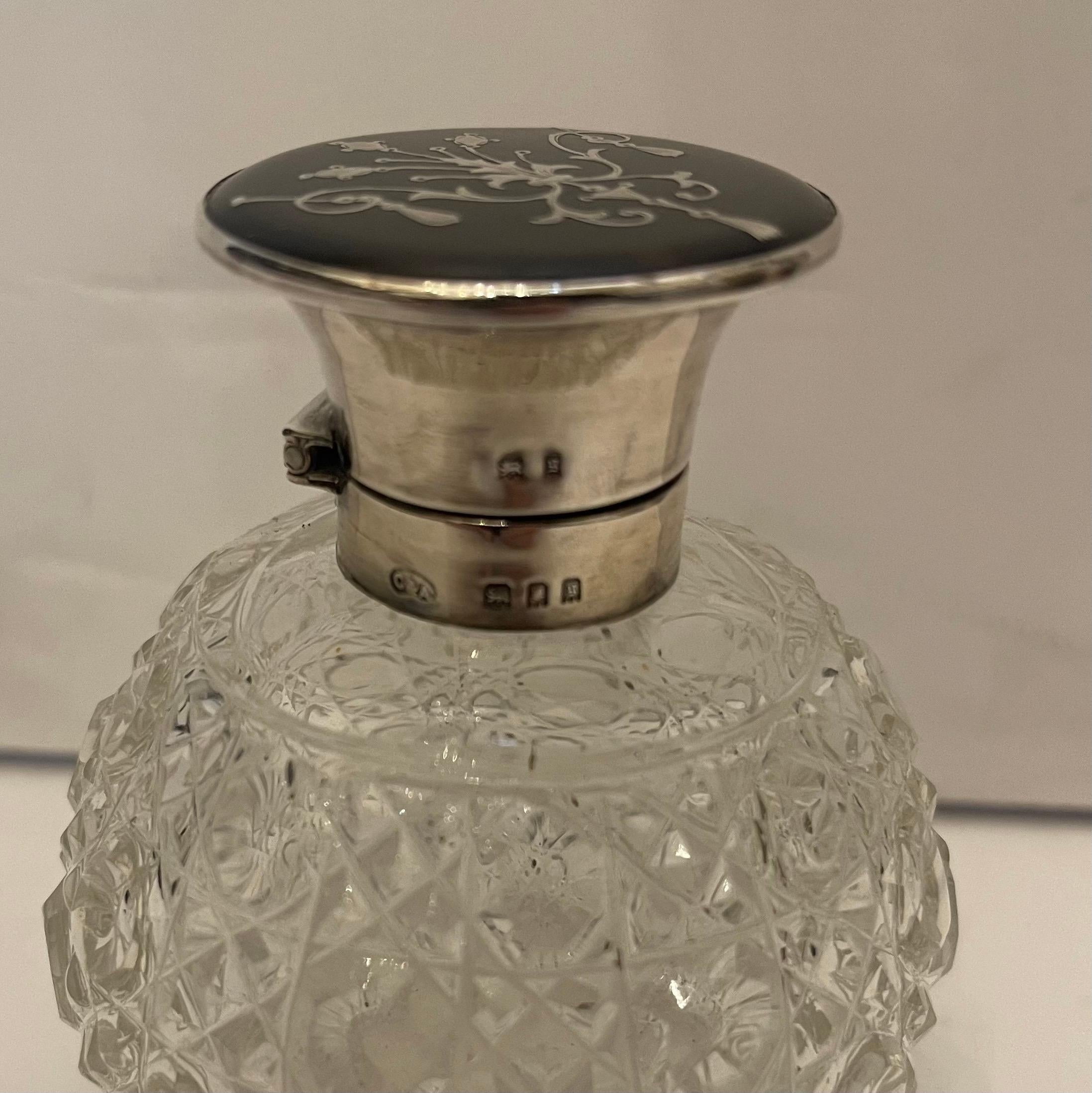 Victorian Wonderful Antique Sterling Silver Tortoise Shell Cut Crystal Perfume Bottle For Sale