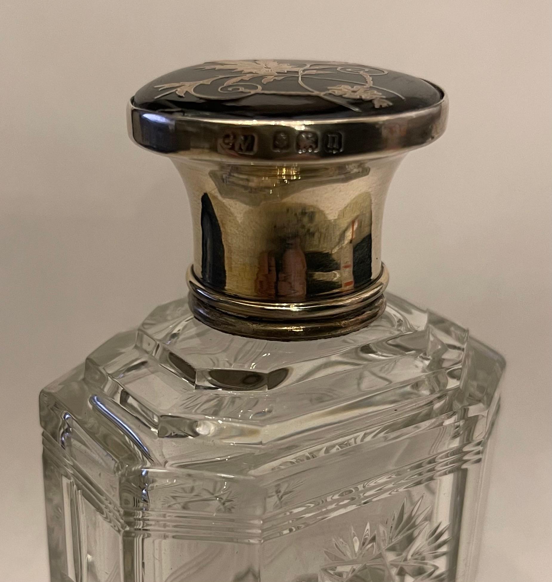 Victorian Wonderful Antique Sterling Silver Tortoise Shell Cut Crystal Perfume Bottle For Sale