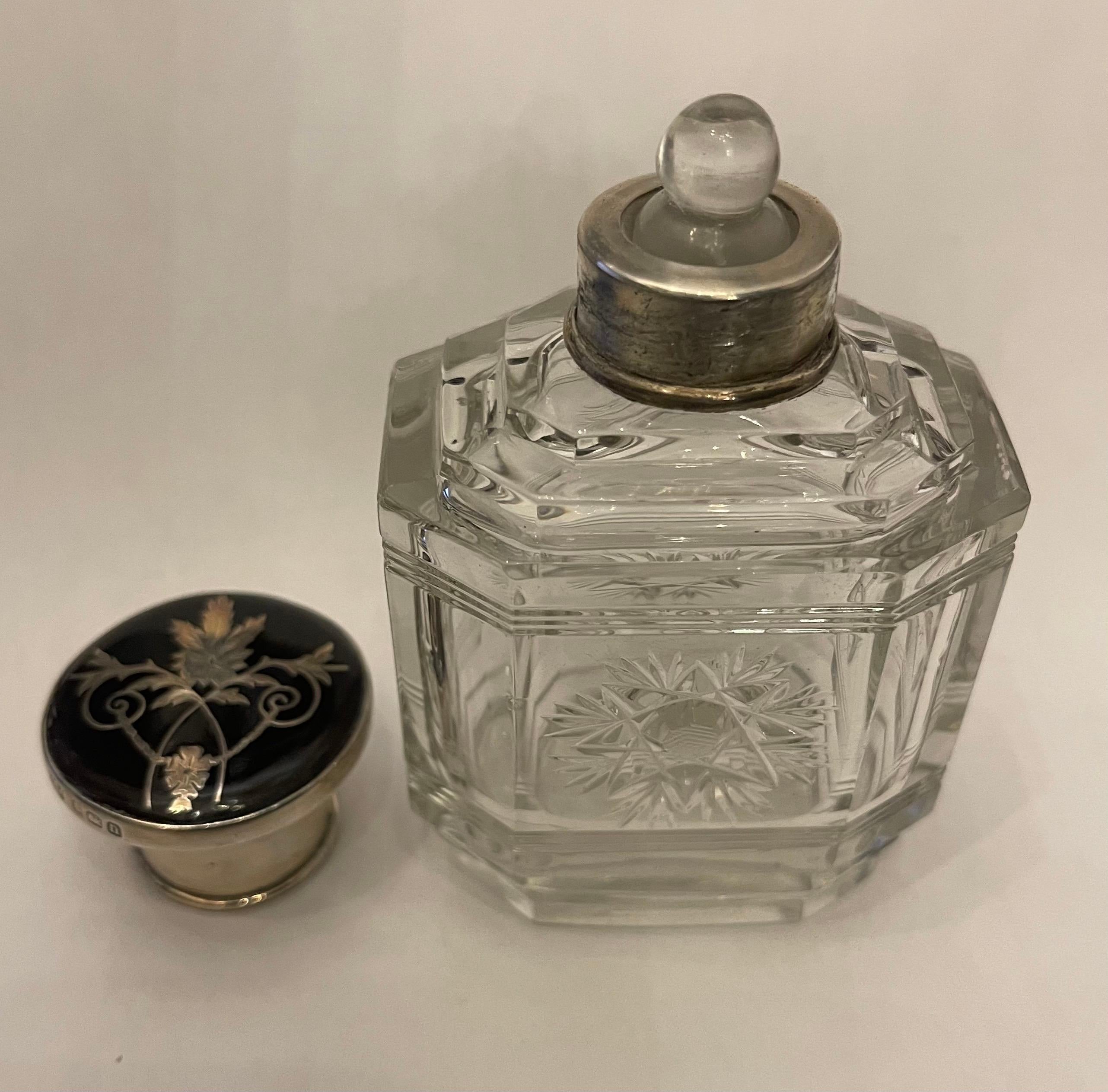 20th Century Wonderful Antique Sterling Silver Tortoise Shell Cut Crystal Perfume Bottle For Sale