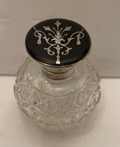 Wonderful Antique Sterling Silver Tortoise Shell Cut Crystal Perfume Bottle