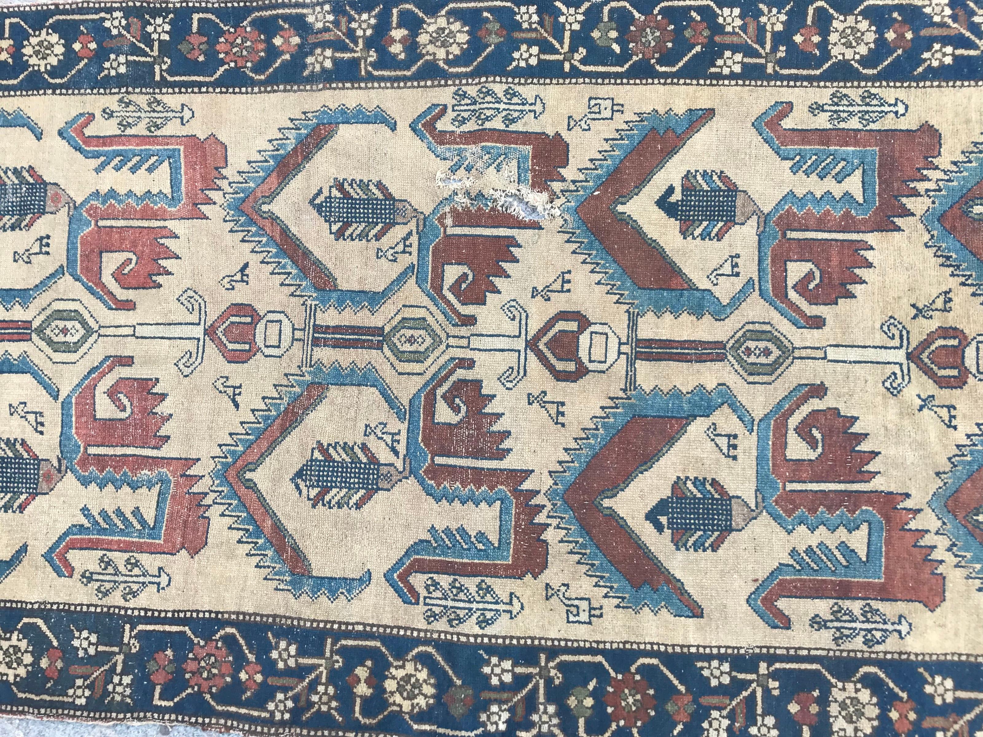 Very decorative and unusual 19th century rug from North West, with natural light colors, wool velvet on cotton foundation.