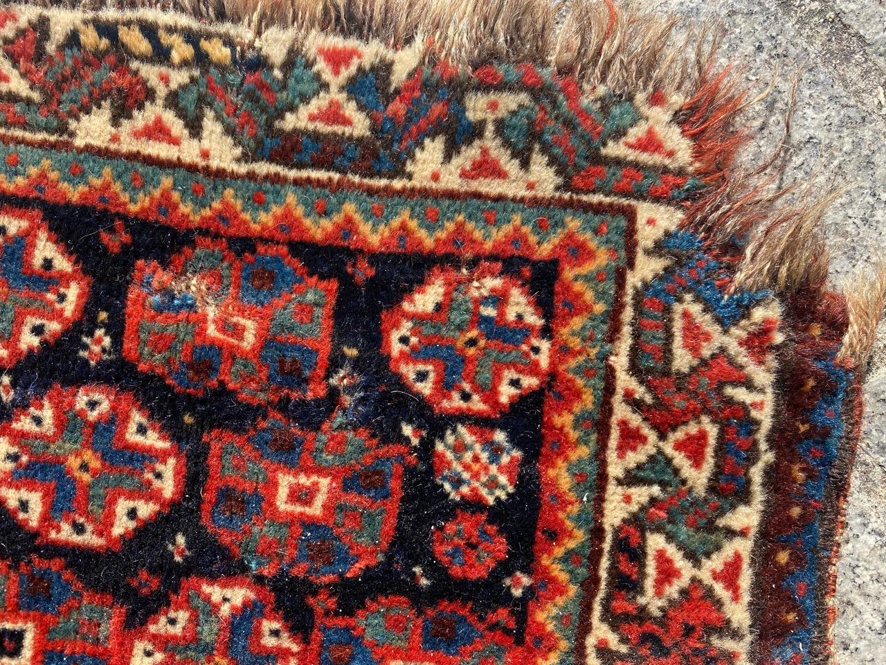 Hand-Knotted Bobyrug’s Wonderful Antique Tribal Ghashghai Bag Face Rug For Sale