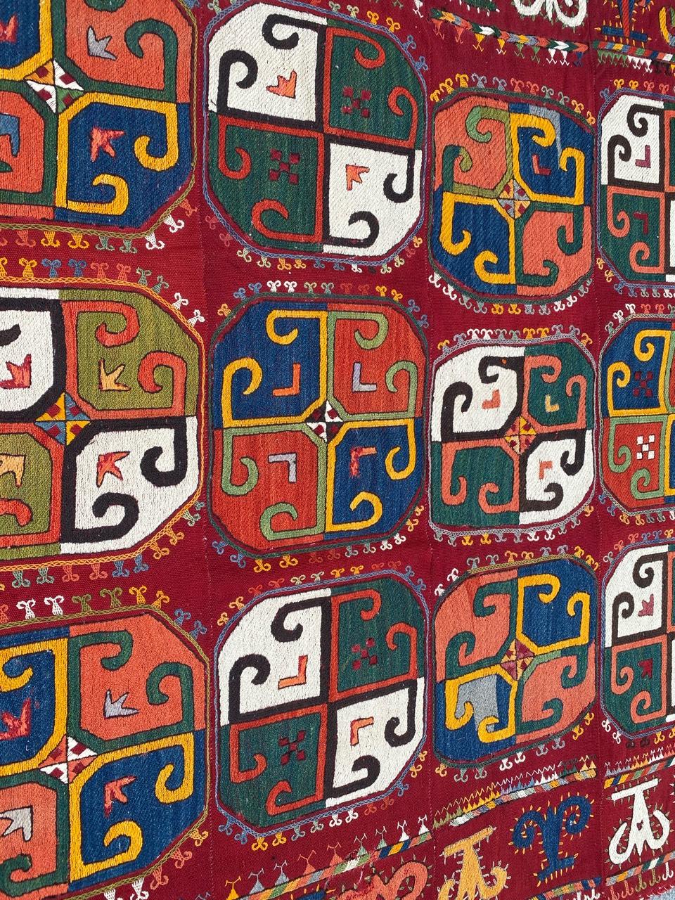 20th Century Bobyrug’s Wonderful Antique Uzbek Woven and Embroidered Panel For Sale