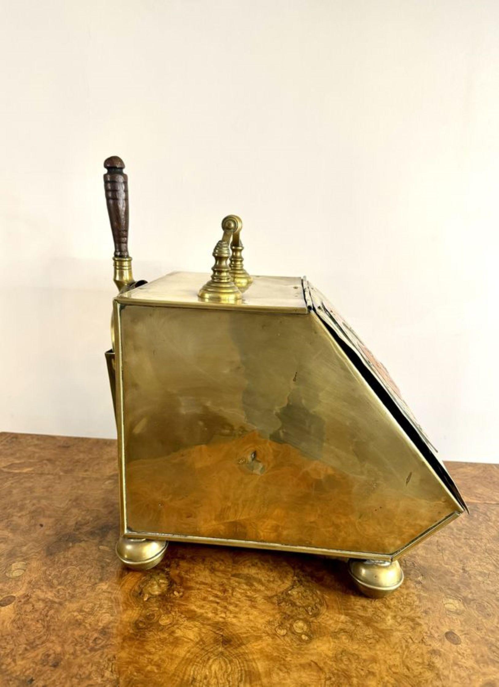Brass Wonderful antique Victorian brass and copper coal box For Sale