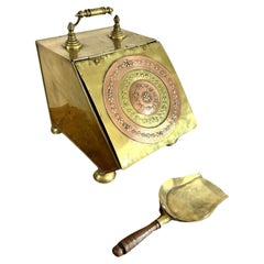 Wonderful Antique Victorian brass and copper coal box