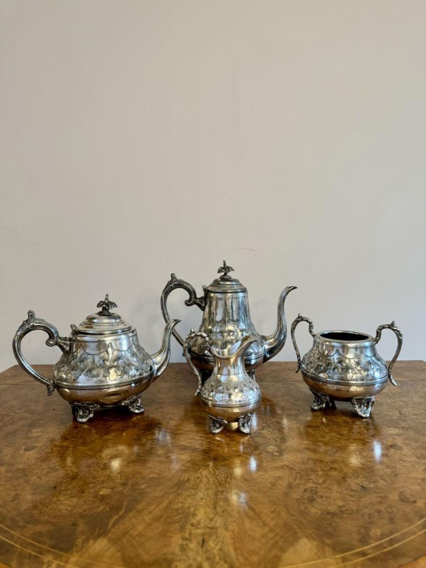 Early Victorian Wonderful antique Victorian four piece tea set  For Sale