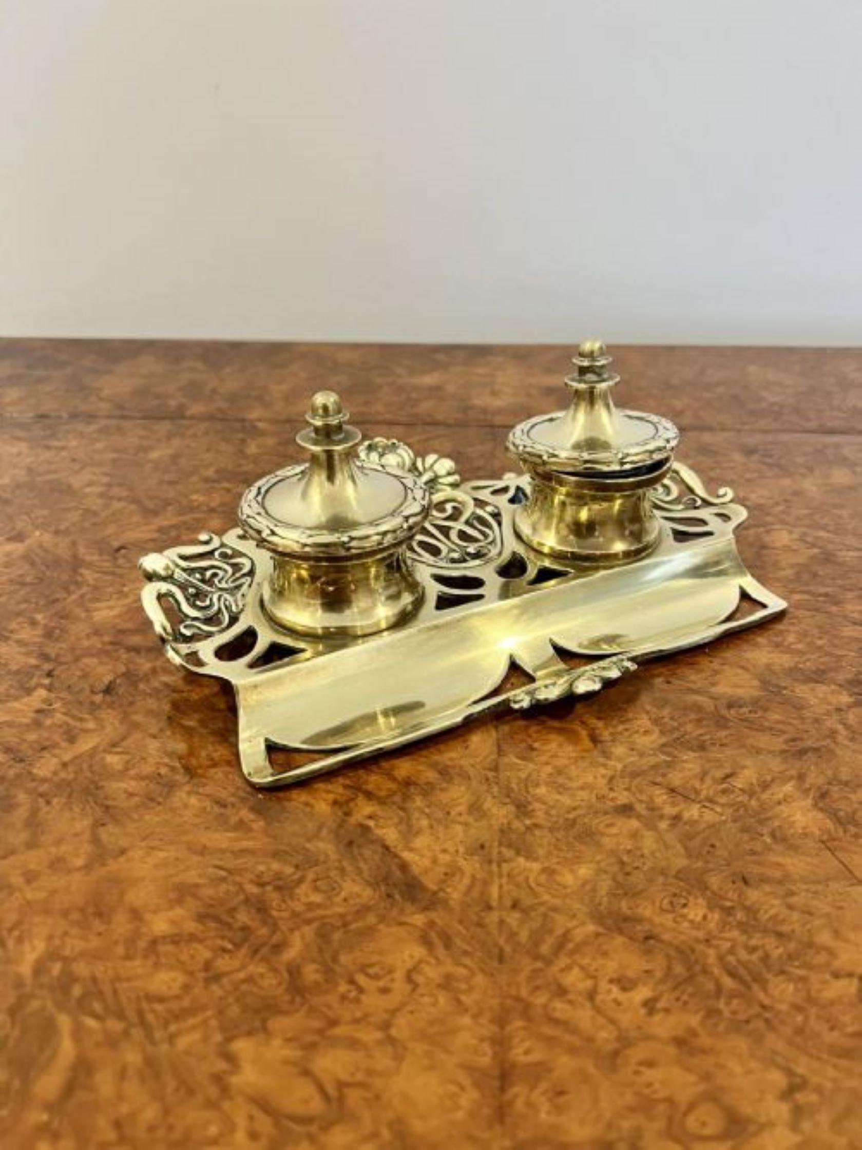 Brass Wonderful antique Victorian ornate brass desk set  For Sale