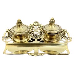 Wonderful Used Victorian ornate brass desk set 