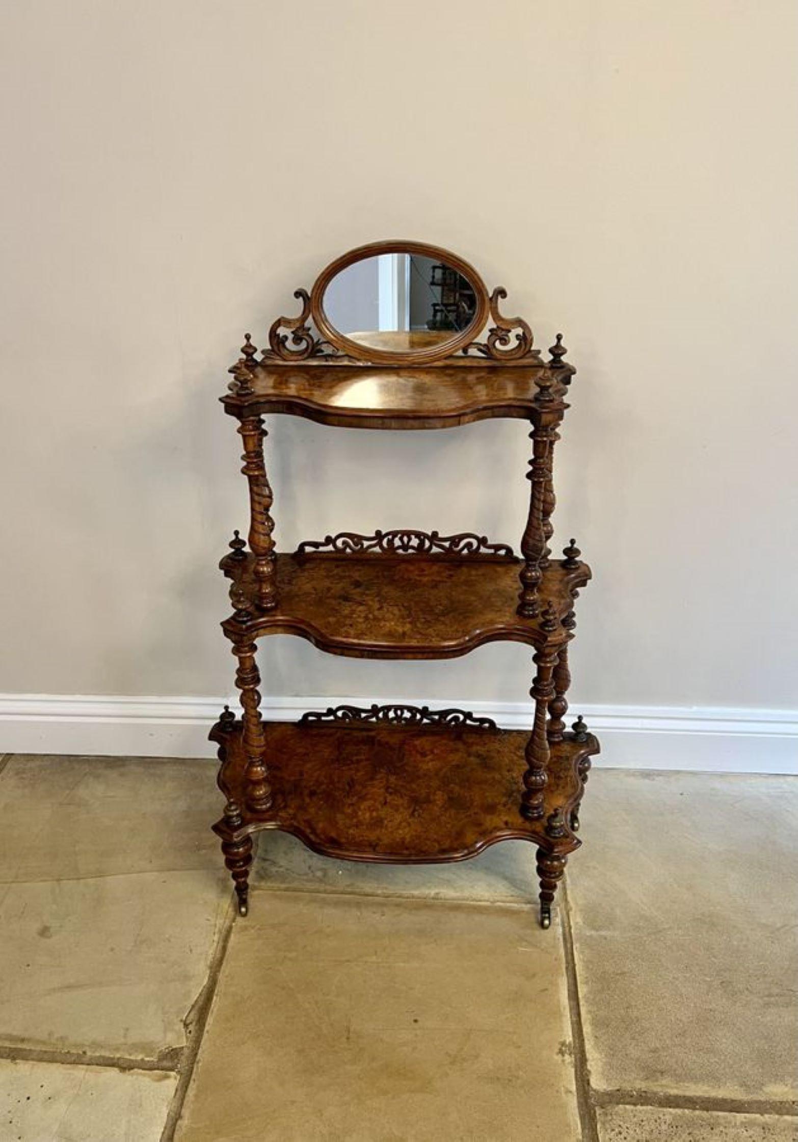 19th Century Wonderful antique Victorian quality burr walnut whatnot  For Sale