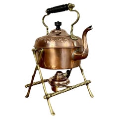 Wonderful antique Victorian quality copper and brass spirit kettle and stand