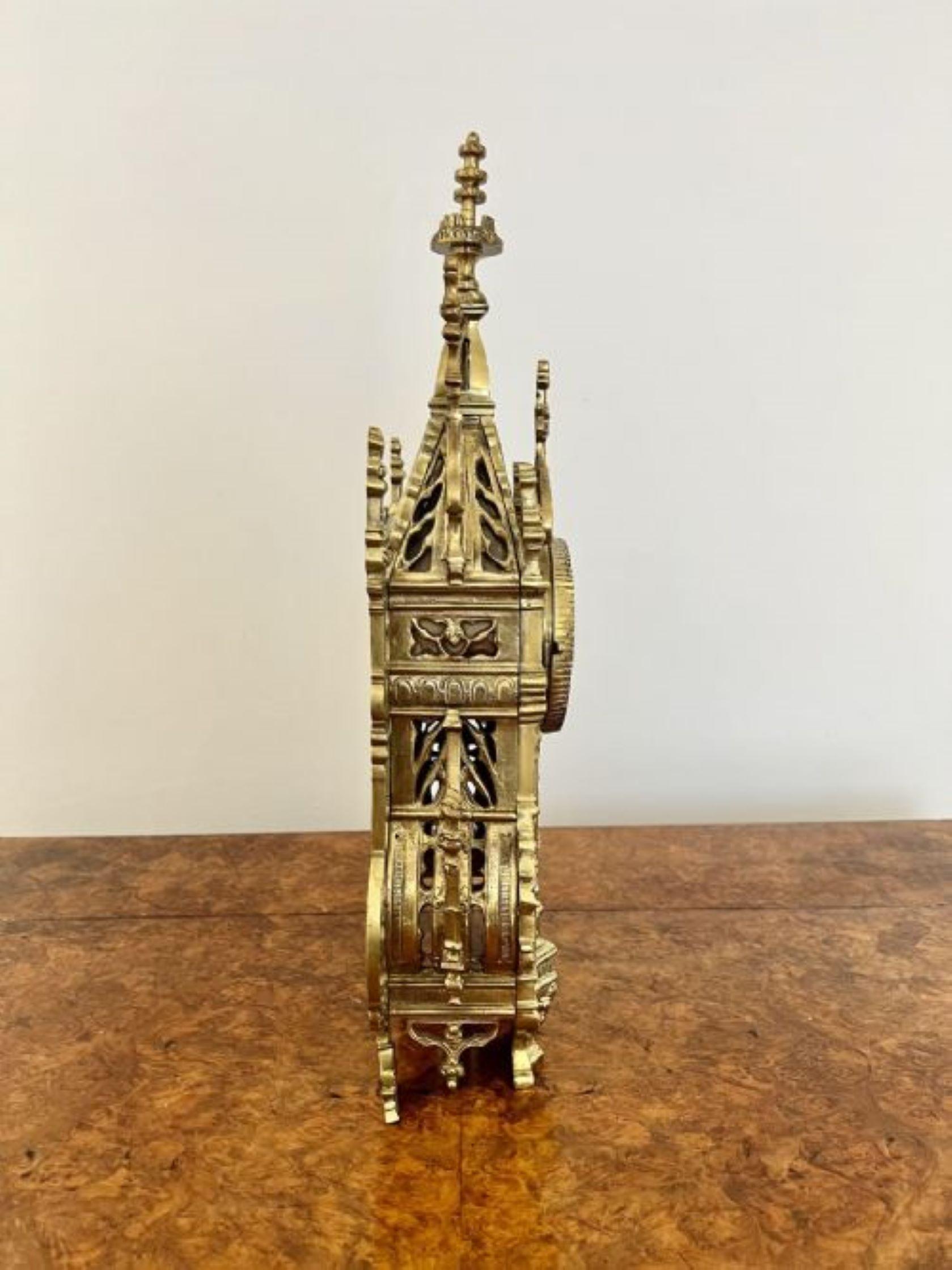Ceramic Wonderful antique Victorian quality ornate brass mantle clock  For Sale