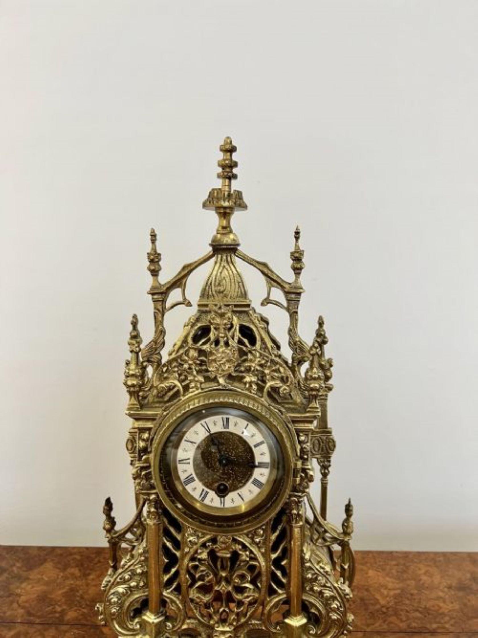 Wonderful antique Victorian quality ornate brass mantle clock  For Sale 2