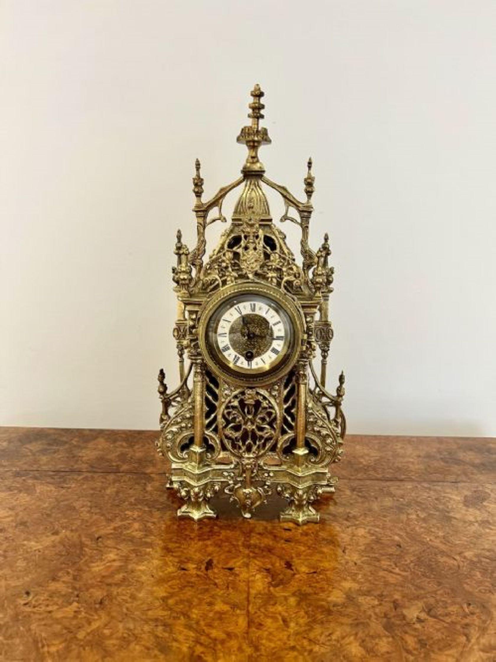 Wonderful antique Victorian quality ornate brass mantle clock  For Sale 3