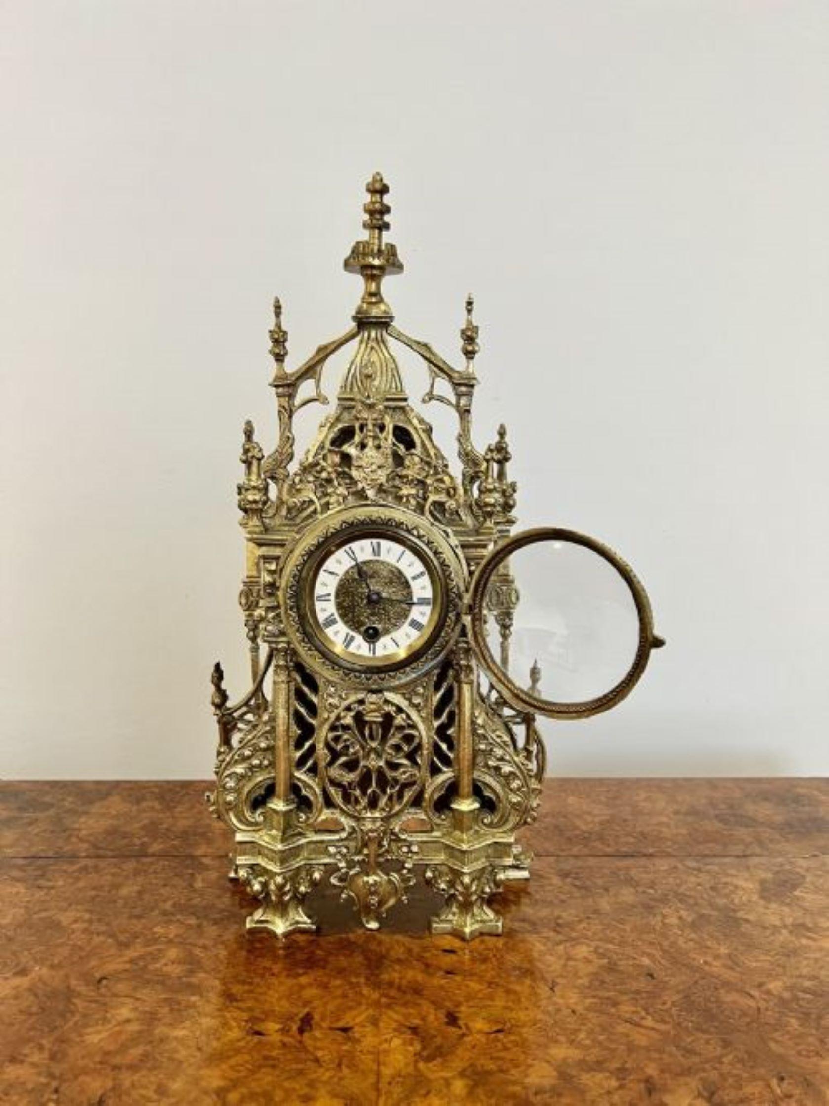 Wonderful antique Victorian quality ornate brass mantle clock  For Sale 4